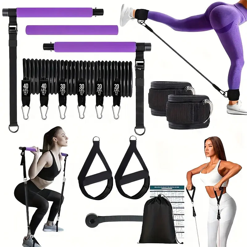 Pilates Bar Kit with Resistance Bands – Adjustable Fitness Bar for Home Workout, Full Body Exercise, Yoga & Strength Training