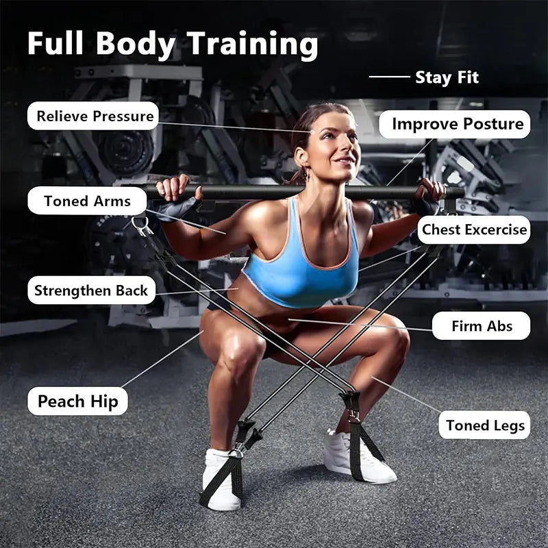 Pilates Bar Kit with Resistance Bands – Adjustable Fitness Bar for Home Workout, Full Body Exercise, Yoga & Strength Training