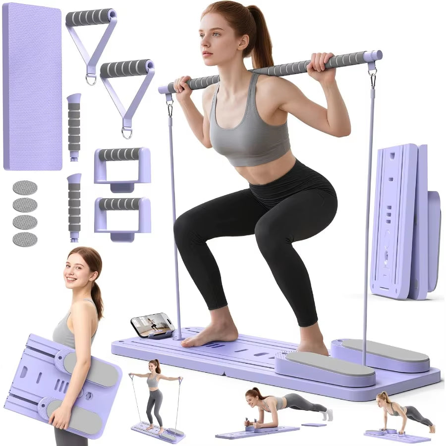 Multifunctional Pilates Board Pilates Reformer Sets 7-In-1 Foldable Pilates Reformer Machine for Home Workout with Timer Phone