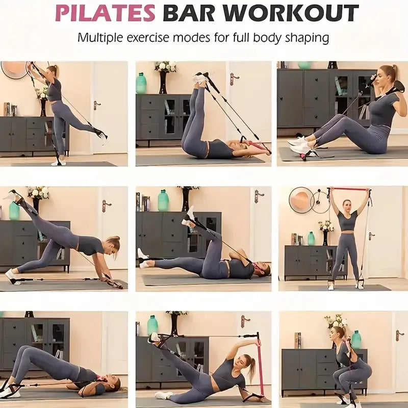 Pilates Bar Kit with Resistance Bands – Adjustable Fitness Bar for Home Workout, Full Body Exercise, Yoga & Strength Training