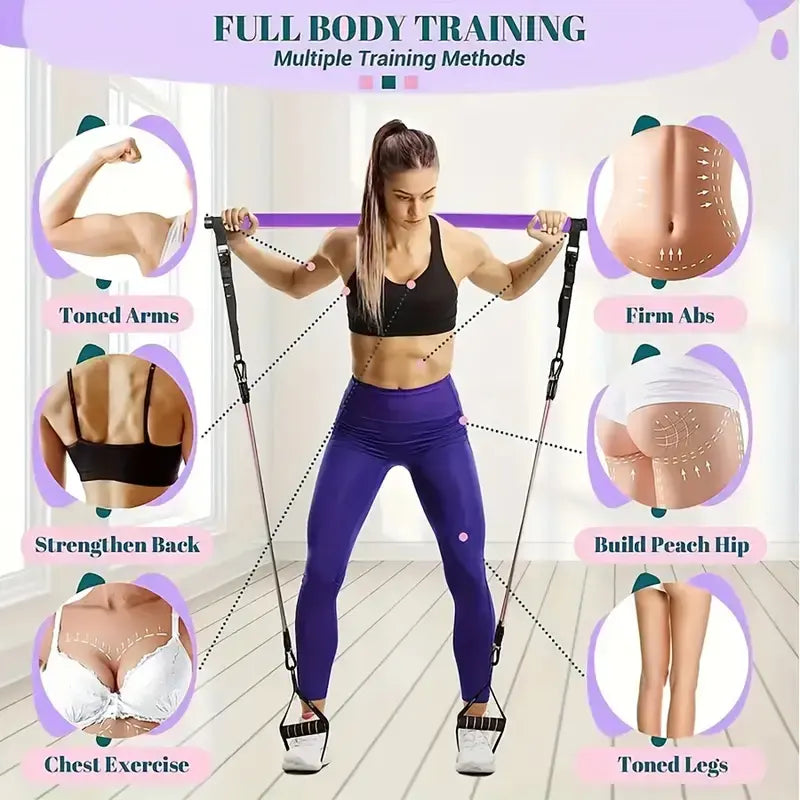 Pilates Bar Kit with Resistance Bands – Adjustable Fitness Bar for Home Workout, Full Body Exercise, Yoga & Strength Training