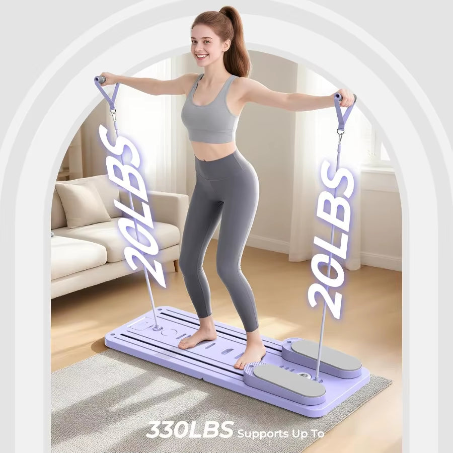 Multifunctional Pilates Board Pilates Reformer Sets 7-In-1 Foldable Pilates Reformer Machine for Home Workout with Timer Phone