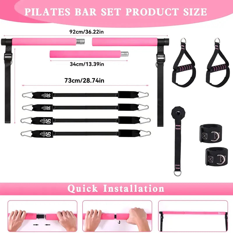Pilates Bar Kit with Resistance Bands – Adjustable Fitness Bar for Home Workout, Full Body Exercise, Yoga & Strength Training