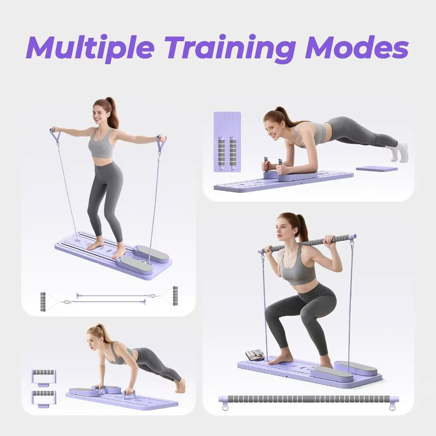 Multifunctional Pilates Board Pilates Reformer Sets 7-In-1 Foldable Pilates Reformer Machine for Home Workout with Timer Phone