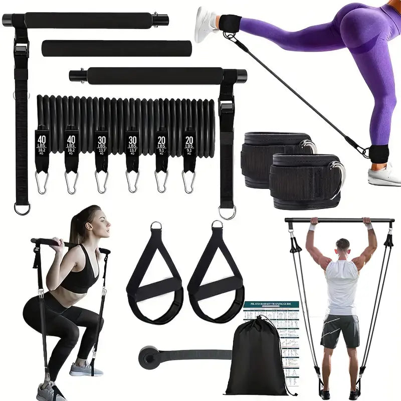 Pilates Bar Kit with Resistance Bands – Adjustable Fitness Bar for Home Workout, Full Body Exercise, Yoga & Strength Training